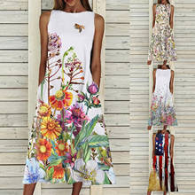 2021 Women Dress Sleeveless Floral Print Pockets Loose Maxi Dresses Casual Swing Dress Summer Female Beach Dress Vestidos платье 2024 - buy cheap