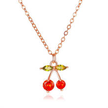 Ожерелье с подвеской в виде красной вишни для милой девушки, корейское изысканное женское ювелирное изделие с кристаллами из циркония, Очаровательная цепочка до ключиц из розового золота 2024 - купить недорого