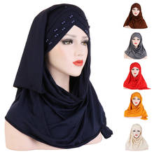 Turbante liso con cuentas para mujer, Hijab de Amira, bufanda para la cabeza, chal instantáneo, listos para usar Hijabs musulmanes, pañuelo para la cabeza, sombrero Islámico 2024 - compra barato