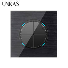 UNKAS Black Aluminum Metal Panel Luxury 4 Gang 1 Way Random Click On / Off Wall Light Switch With LED Indicator 2024 - buy cheap