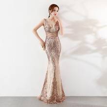 Beauty-Emily V Neck Tulle Sequins Appliques Evening Dresses Long Split Formal Dress Pleated Party Gowns 2020 Vestido de noche 2024 - buy cheap