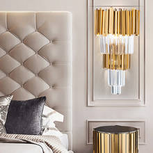 Lámpara de pared de cristal de acero inoxidable dorado para sala de estar, iluminación moderna para dormitorio, mesita de noche, lámpara LED E14 AC85-265V 2024 - compra barato
