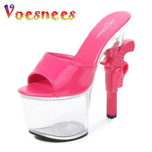 Voesnees Summer Slippers Patent Leather Women Shoes 2021 New  Outside Slides Transparent High Heels 17cm Platform Sexy Gun Heel 2024 - buy cheap