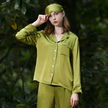 Pijama de seda pesado de 19mm, roupa de dormir em duas peças seda de manga comprida de marca de luxo, outono e inverno 100% 2024 - compre barato