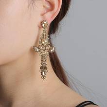 Vintage Women Cross Charm Earrings Long Large Crystal Drop Earrings Wedding Party Baroque Statement Jewelry Wholesale Gifts 2024 - buy cheap