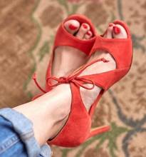 Drop Shipping Red Nude Black Suede Cross Lace Up Peep Toe Sandals Woman Stiletto Heel Hollow Out High Heel Casual Sandals Shoes 2024 - buy cheap