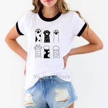 Funny Cats Cartoon Print Tshirts Women Kawaii Smile Letter T Shirt Femme Summer Fashion White Female T-Shirt Tumblr Tops Tee 2024 - buy cheap