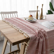 Europe Style Tablecloth Pink Stripes Hollow Embroidered Jacquard Cotton Linen Dining Table Cloth Hotel Home Decor Table Cover 2024 - buy cheap