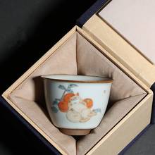 Cuenco de cerámica pintado a mano de gato, taza de té, tazón de té, Kung Fu, Puer, juego de té, juego de vino, regalo 2024 - compra barato