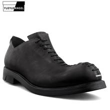 Harajuku Vintage New Genuine Leather Mens Dress Shoes High Quality Thick Bottom Increase Round Toe Lace Up Male Low Help Shoes 2024 - buy cheap