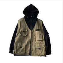 2021 Spring New Mens Fake two-piece Hooded Jackets Male Pockets Korean Loose Fashion Hip Hop Streetwear Work Jacket Coats 2024 - buy cheap