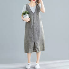 Cotton Linen Oversized Women Dresses 2021 Summer Vintage V-Neck Sleeveless Loose Knee-Length Dresses Top Quality 2024 - buy cheap