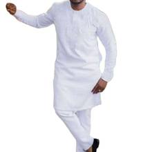 Conjunto masculino de festa africano, calça de manga longa feita sob encomenda plus size, camisetas brancas + calças 2024 - compre barato