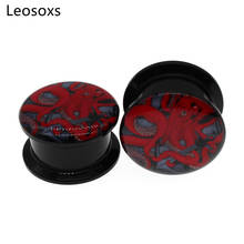 Leosoxs 2pcs New Product Red Octopus Acrylic Ear Expander Double Horn Ear Expander Screw Tunnel Earplug Perforated Jewelry 2024 - buy cheap