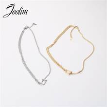 JOOLIM Jewelry Wholesale Gold Finish Divide Double-layer Mixture Choker Necklace Stainless Steel Necklace 2024 - buy cheap