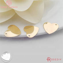 (30626)50PCS 13*12.5MM 24K Champagne Gold Color Plated Brass 2 Holes Heart Charms Diy Jewelry Findings Accessories 2024 - buy cheap