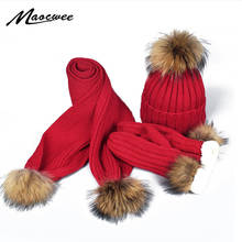 Winter Warm Real Fur Pompon Beanie Hat Scarf Gloves Set For Men Women Knitted Warm Thicken Beanies Hats Gloves Sets Unisex 3Pcs 2024 - buy cheap