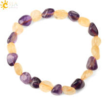 CSJA Mixed Crystal Stretch Bracelets Irregular Purple Yellow Tumbled Beads Balance Healing Stone Strand Bracelet for Female G633 2024 - buy cheap