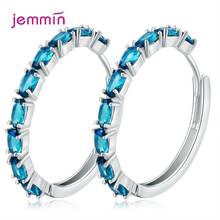 New Blue 925 Sterling Silver Hoop Earrings For Women Fashion Wedding Fine Noble Jewelry Crystal Oval Zircon Women Earrings Gift 2024 - buy cheap