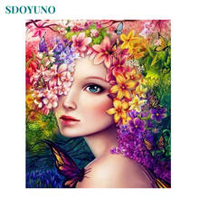 SDOYUNO 60x75cm Wall Pictures For Living Room DIY Painting By Numbers Flower and Girl On Canvas  Frameless For Home Decor 2024 - buy cheap