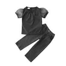 Conjuntos de verano para niña pequeña, camiseta de manga abombada, Top y pantalones vaqueros largos, conjunto de 1-6T 2024 - compra barato