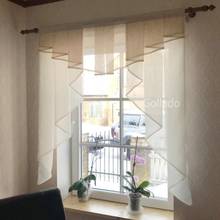 Pleated Valance Design Stitching Colors Beige Main Body Color Tulle Balcony Kitchen Door Window Curtain 1 PCS 2024 - buy cheap