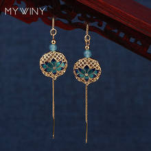 MYWINY-pendientes de cadena larga de malla de cobre, 2 colores, verde, joyería de moda, pendientes de hoja de arce esmaltado 2024 - compra barato