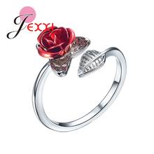 Anel romântico de prata esterlina 925, flor rosa vermelha reutilizável, anéis para mulheres, presente de dia dos namorados, joia, oferta, anel aberto 2024 - compre barato