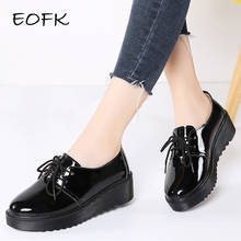 EOFK-zapatos planos de cuero con cordones para mujer, calzado informal con plataforma, color negro, para primavera y otoño 2024 - compra barato