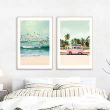 Retro Poster Nordic Scandinavian Style Seagull Seascape Canvas Prints Pink Posters And Prints Beach Sea Wall Pictures Unframed 2024 - buy cheap
