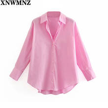 XNWMNZ 2021 Summer Pink Blouse Women Long Sleeve Simple Shirts Office Lady Female Top Single Breasted Turn Down Collar Blouses 2024 - buy cheap