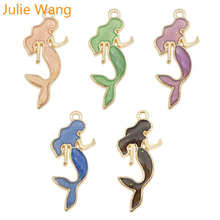 Julie wang 5 pçs esmalte sereia princesa encantos multicolorido tom de ouro pulseira colar liga jóias fazendo acessório 2024 - compre barato