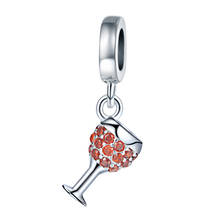100% 925 Sterling Silver Red Wine Glass Pendant Beads Orange Zircon Cup Charms Fit European Bracelet for Girl Jewelry Gift 2024 - buy cheap