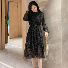 2 Color Autumn Spring Long Sleeve Black Pleated Dress Print Midi Apricot Elegant Casual Party Korean Runway Vestidos 2024 - buy cheap