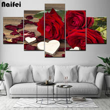 5d diy pintura de diamante 5 painéis de rosas vermelhas, totalmente quadrado, redondo, bordado de diamante, decoração de sala de casamento, presente de amante 2024 - compre barato