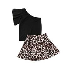 Conjunto de roupas de verão para crianças, 2 peças, blusas oblíquas de ombro + saia de leopardo, para bebês e crianças pequenas, roupas 2024 - compre barato