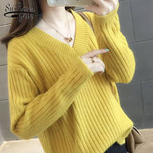 V-neck Women Sweater Solid Cotton Sweater Women 2022 Autumn Winter Loose Long Sleeve Knit Office Lady Korean Pullover 10324 2024 - buy cheap