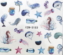 Yzwle 2021 adesivos para unhas, garrafa dos desejos/golfinho/estrela do mar padrão 3d, adesivo para manicure, água 2024 - compre barato