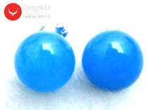Qingmos-pendientes redondos de Jade azul Natural para mujer, con piedra auténtica de 10mm, de plata S925, joyería fina ea144 2024 - compra barato