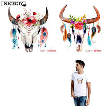 Nicediy-Parches de calavera de la tribu india, apliques de ropa, flores, pegatinas de transferencia de calor, apliques en ropa, insignias de transferencia térmica 2024 - compra barato