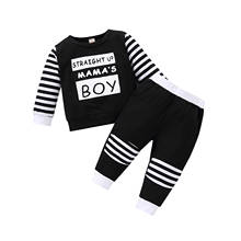 OPPERIAYA Baby Boys Two Piece Autumn Set Childrens Round Neck Lettering Patchwork Long Sleeve T-Shirts Striped Pants for Kids 2024 - buy cheap