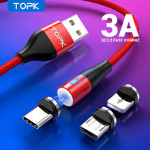 TOPK 1 м Модернизированный 3а Телефон с быстрой зарядкой Магнитный микро USB кабель и 8 Pin и USB Type C кабель для iPhone Samsung Xiaomi 2024 - купить недорого
