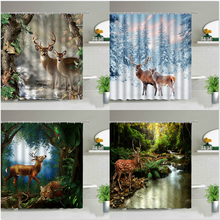 Elk veado animal cortina de chuveiro conjunto floresta árvore planta cenário do banheiro tecido à prova dwaterproof água banheira decoração cortinas penduradas com gancho 2024 - compre barato