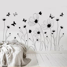 Сделай Сам, нарисованные черно-белые бабочки, цветы, настенные наклейки, домашний декор, украшение для гостиной, спальни, настенные наклейки, Муро 2022 - купить недорого
