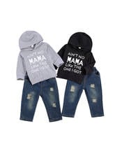 New  Autumn Casual Baby Boys Clothes Sets Letter Long Sleeve Hooded Tops Denim Pants 2pcs Set 2024 - buy cheap