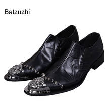 Batzuzhi итальянский Стиль Мужская обувь в деловом стиле; Остроконечный металлический носок кожа Туфли под платье мужские черные парикмахера Формальные Zapatos Hombre 2024 - купить недорого