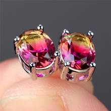 Charm Female Small Oval Stud Earrings Luxury Silver Color Rainbow Stone Earrings For Women Vintage Minimalist Wedding Earrings 2024 - buy cheap