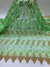Tela de encaje Nigeriano para mujer, tejido de guipur africano con piedras, color verde, alta calidad, 5 yardas, 2021 2024 - compra barato