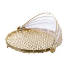 1Pc Hand Woven Bug Proof Basket Dustproof Picnic Basket Handmade Fruit Vegetable Bread Cover Wicker Basket With Gauze 2024 - buy cheap