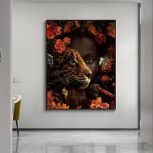 MUTU-pintura al óleo de leopardo y mujer negra para sala de estar, carteles e impresiones para decoración moderna del hogar, imagen artística de pared para sala de estar 2024 - compra barato